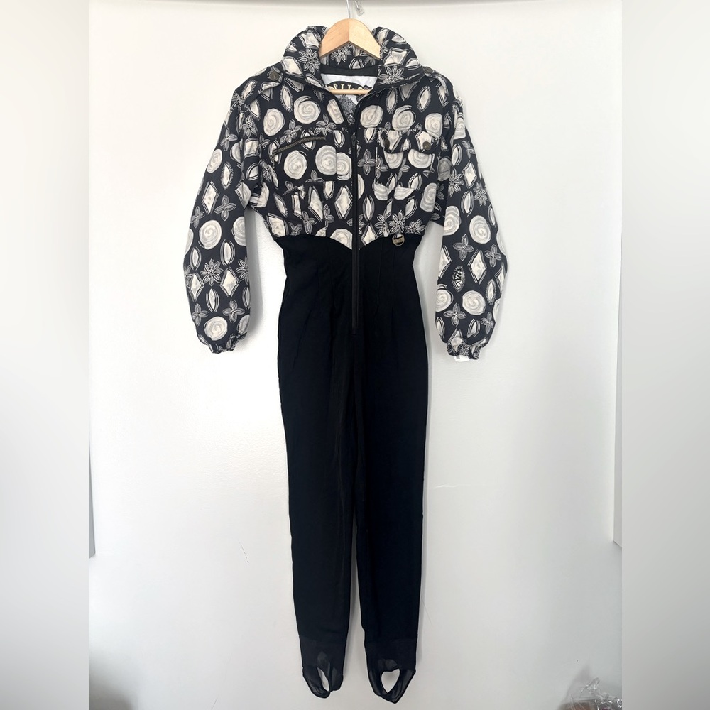 Vintage Retro NILS Jumpsuit Stretchy Retro Power Black Snow Ski Suit Schoeller 8
